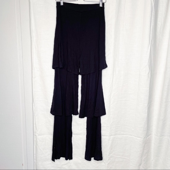 ASOS Design Tiered Ruffle Pants Black 4 Layered Wide Leg High Rise Street Fasion - Picture 3 of 11
